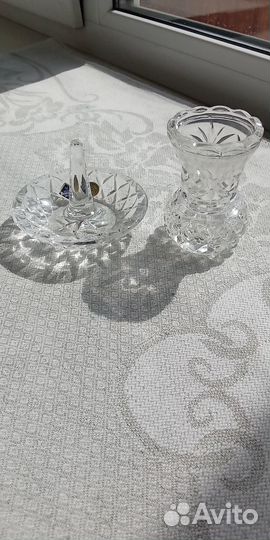 Вазочка из хрусталя,Чехия,и подставка для колец