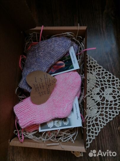 Вязаные Детские носочки с пухом на полгода, год