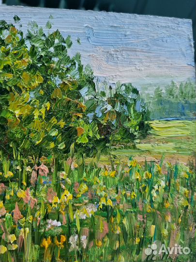 Картина маслом летний пейзаж этюд природа лето
