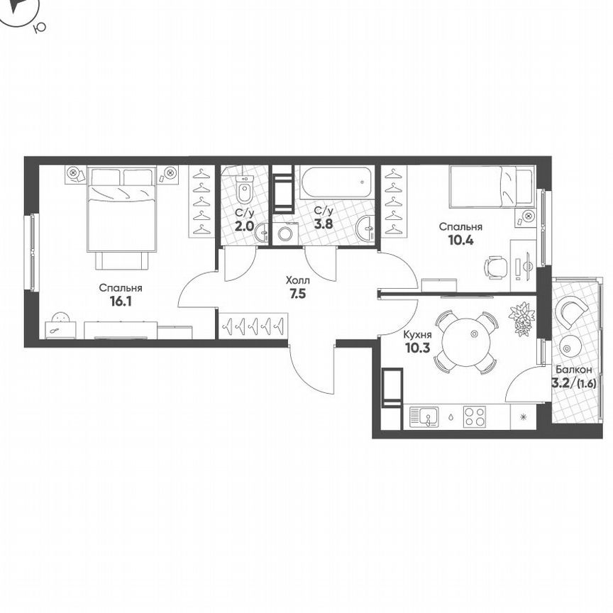 2-к. квартира, 51,7 м², 9/12 эт.