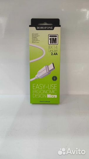 Кабель microUSB Borofone BX14 LinkJet (2.4A,1m) wh