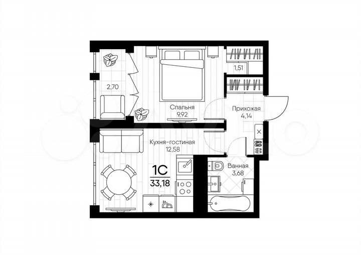 1-к. квартира, 33,2 м², 6/18 эт.