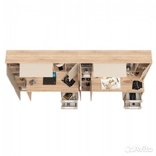 Рабочие столы для двоих детей Mobi Комфорт 12.95N цвет дуб сонома/сатин, (шхгхв) 324х60,3х180