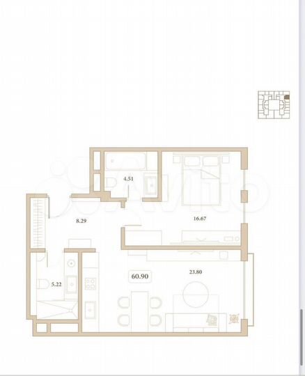 2-к. апартаменты, 61 м², 2/7 эт.