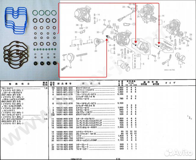 Ремкомплект карбюратора Honda VF750 Magna VFR750