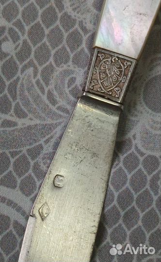 Старинные вилка и нож, серебро, перламутр