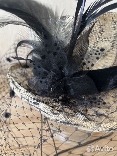 Шляпка из соломки синамей с вуалью+перчатки