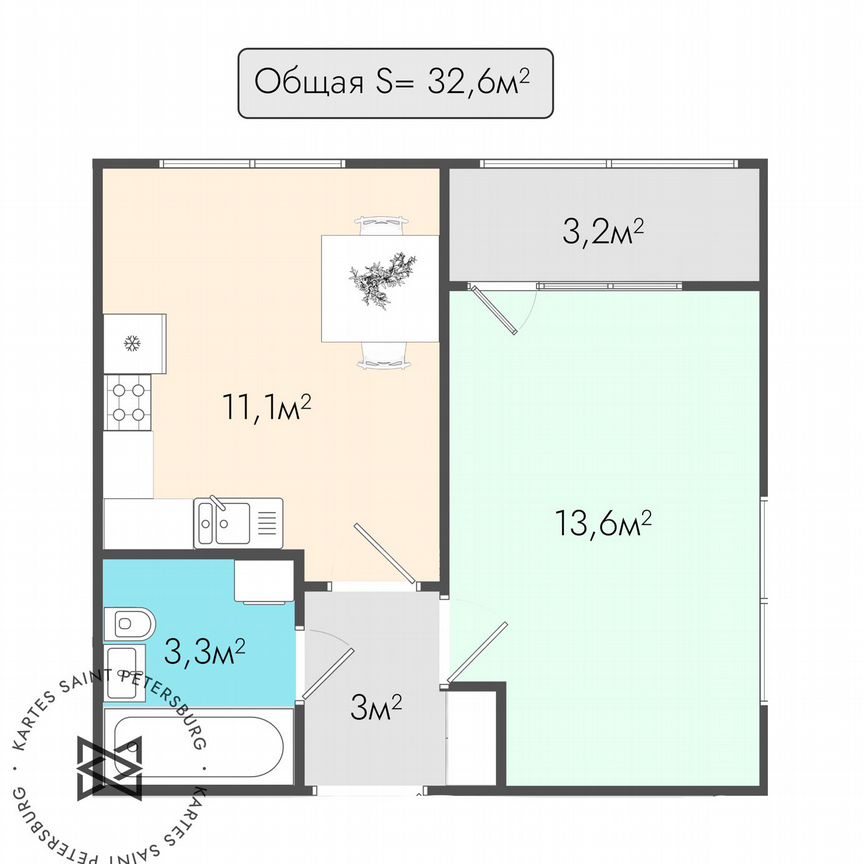 1-к. квартира, 32,6 м², 13/23 эт.