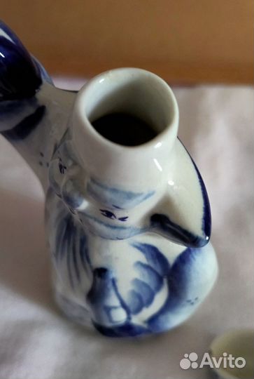 Штоф и стопки (8 шт.). Гжель. Винтаж. СССР