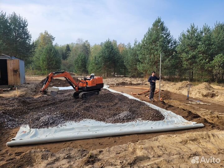 Миниэкскаватор в аренду, заезды, траншеи, дренаж