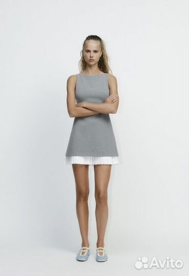 Zara NEW короткое платье с юбкой в складку из попл