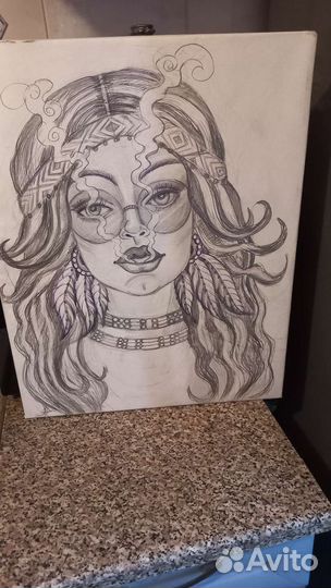 Картина на подрамнике карандашом