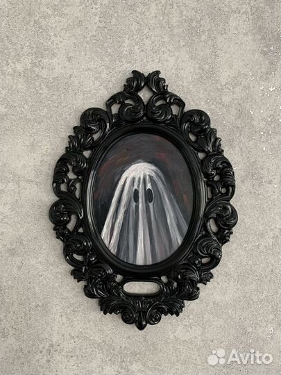 Картина маслом в рамке, привидение 23х31см