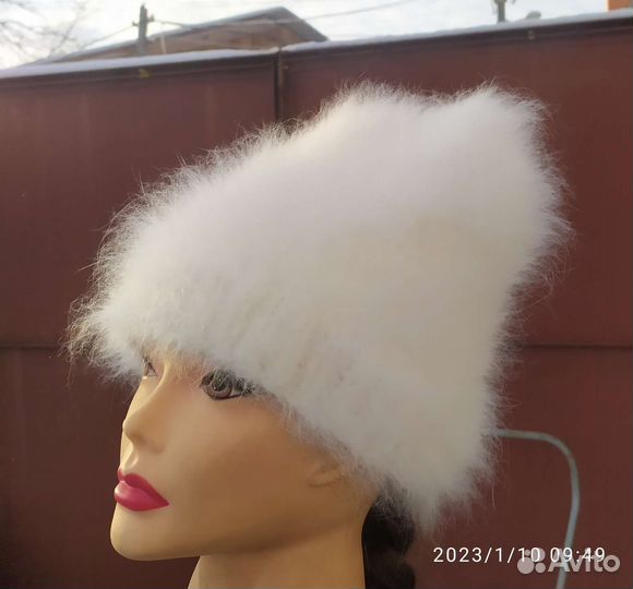 Шапка зимняя женская повязка вязанная кроличий пух