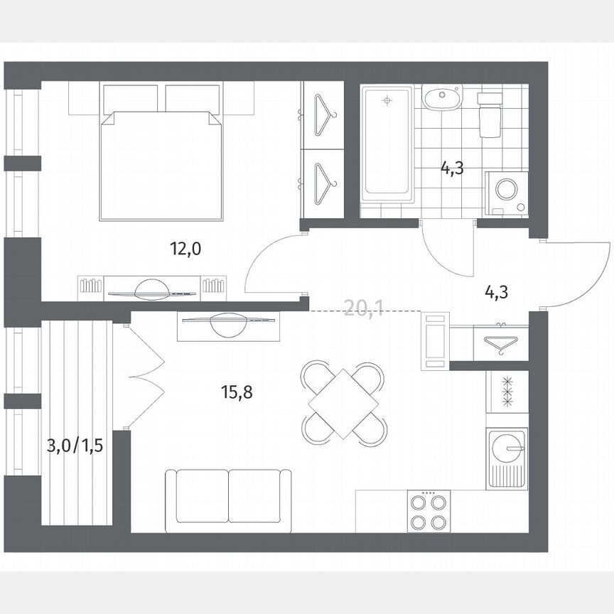 1-к. квартира, 37,9 м², 5/12 эт.