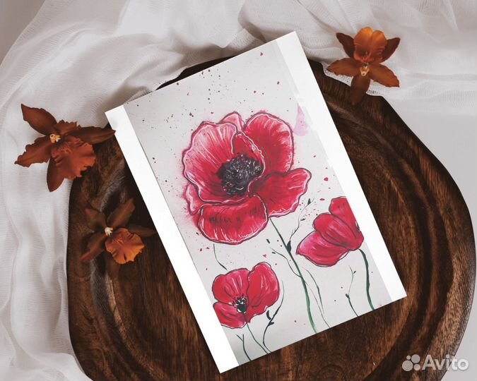 Картина рисунок маки акварель