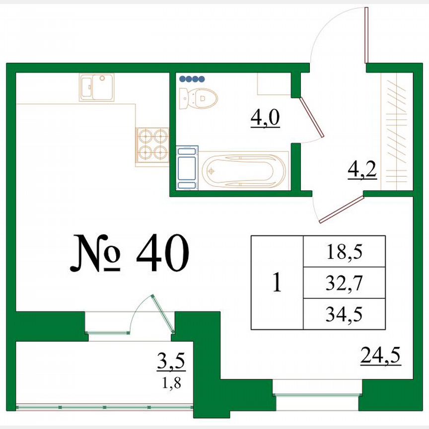 1-к. квартира, 34,5 м², 5/8 эт.