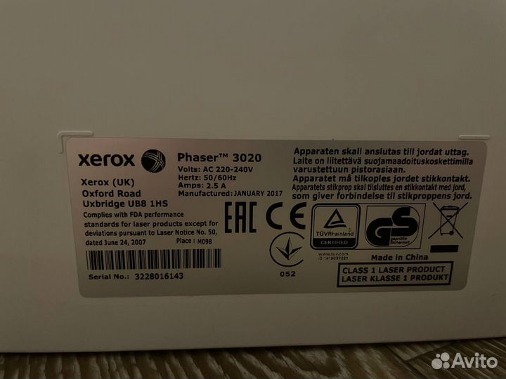 Принтер Xerox Phaser 3020 WiFi + упаковка