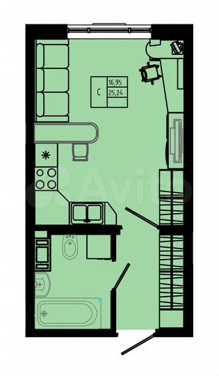 Квартира-студия, 25,2 м², 2/8 эт.