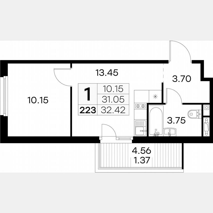 1-к. квартира, 32,4 м², 10/15 эт.