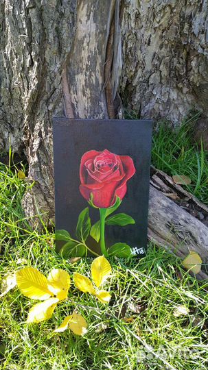 Картина маслом ''Роза красная''. Интерьерная