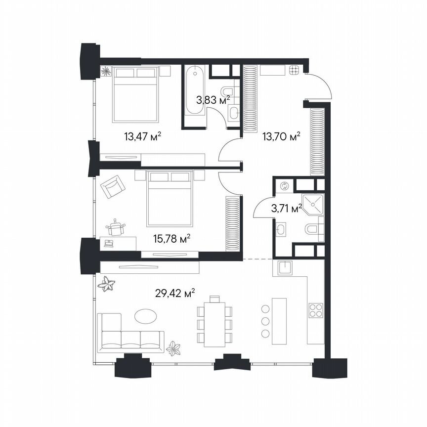 2-к. квартира, 79,9 м², 16/28 эт.
