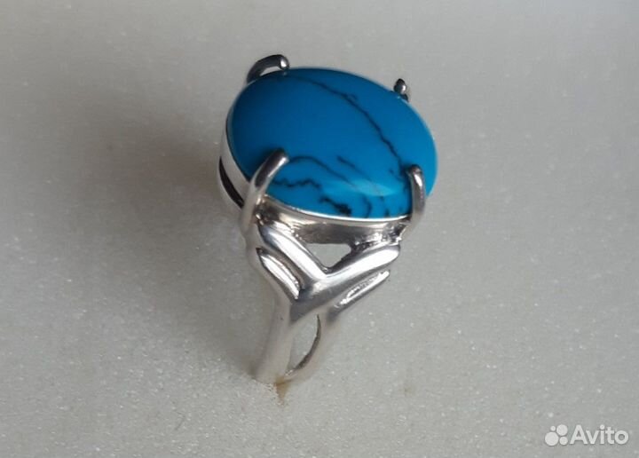 Серьги с бабочками и кольцо р18 серебро, бирюза