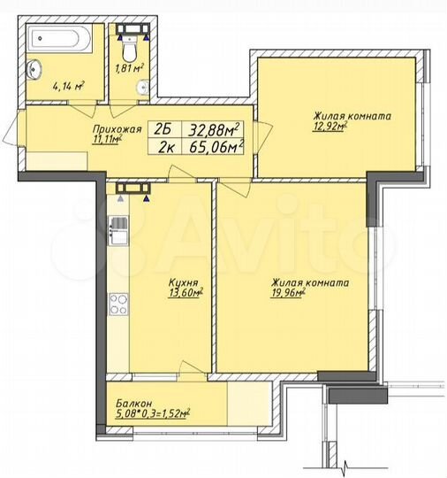 2-к. квартира, 65,1 м², 3/12 эт.