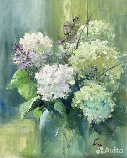 Картина маслом цветы Гортензии