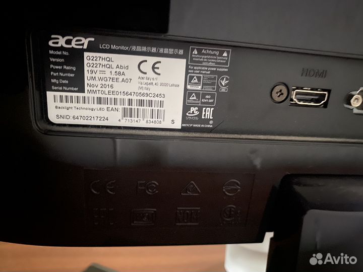 Монитор acer G227HQL