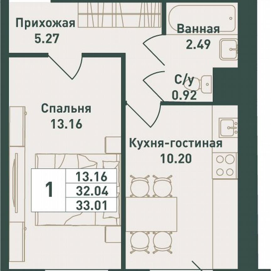 1-к. квартира, 33 м², 14/16 эт.