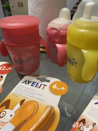 Avent новые наборы ложек непроливайка, поильник