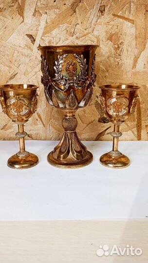 Бокал и 2 рюмки. Серебро покрыто золотом