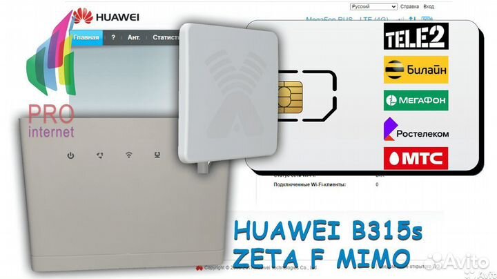 Комплект Роутер Huawei B315s-22+Антенна Zeta Mimo
