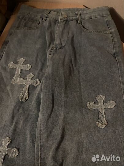 Широкие джинсы, серые