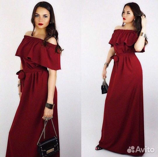 Бордовое вечернее платье в пол