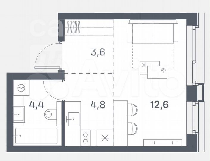 Квартира-студия, 25,5 м², 21/22 эт.