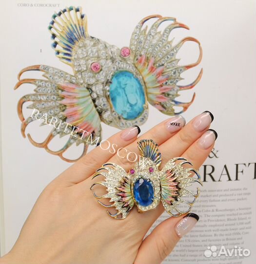 Антикварная брошь Coro Craft Sterling рыба США