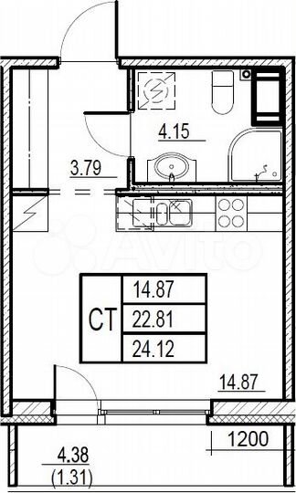 Квартира-студия, 24 м², 8/12 эт.