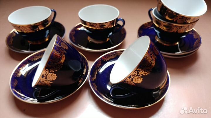Фарфоровые чашки, кобальт с позолотой, лфз