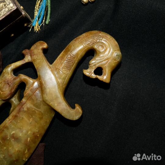 Нож ритуальный Тигр с жемчужиной/ зеленый Дракон