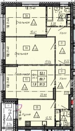3-к. квартира, 91,5 м², 15/25 эт.