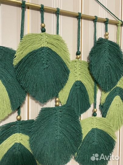 Панно макраме листья зеленые