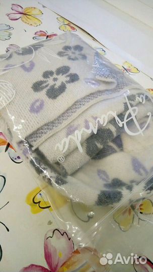 Зимний комплект берет+ шарф. палантин серый. Новый