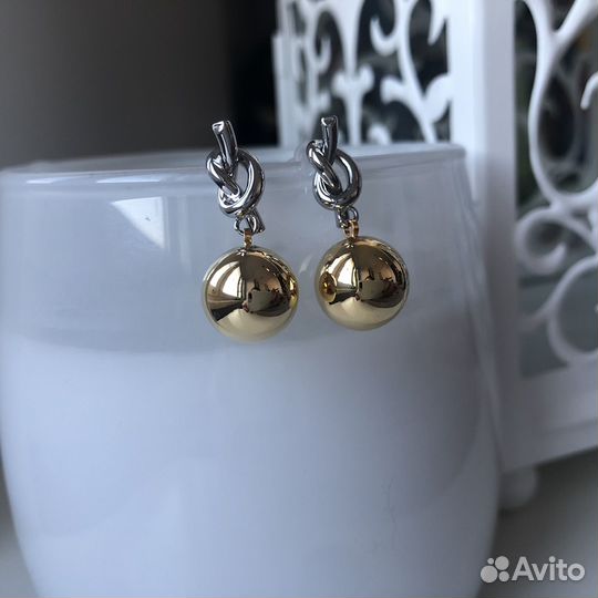 Серьги шарики с узелками комбинированные ABE 105