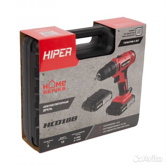 Бытовой шуруповерт Hiper HCD18B, 18 В Li-Io