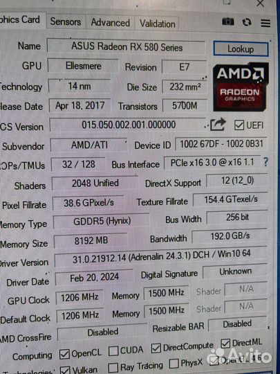 Видеокарта Rx 580 8gb