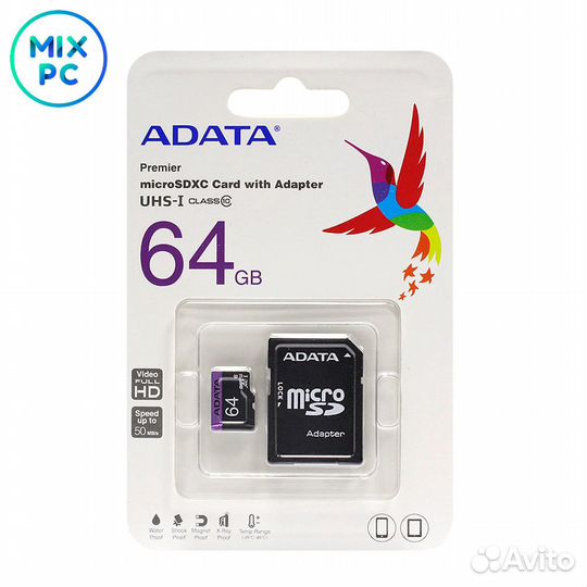 Флеш карта microSD 64GB adata Premier (SD адаптер)