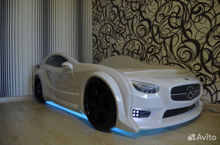 Кровать 3D пластиковая с подсветкой EVO Мерс белый