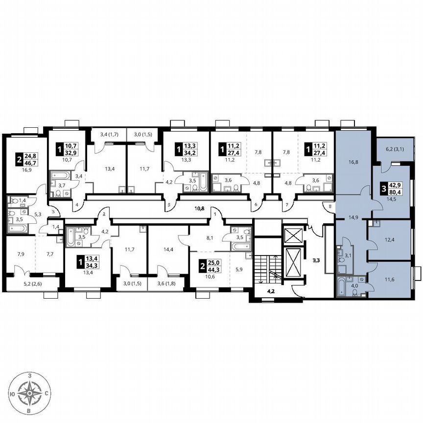 3-к. квартира, 80,4 м², 10/12 эт.